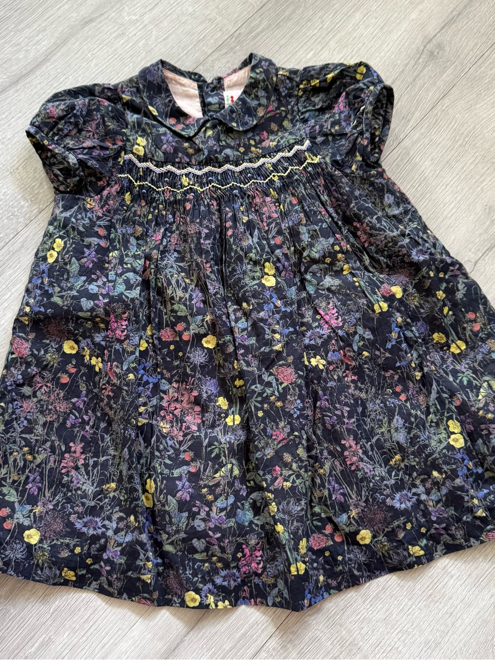 Bonpoint Girls' Floral Smocked Short-Sleeve Dress - Black Multi size 2t like new